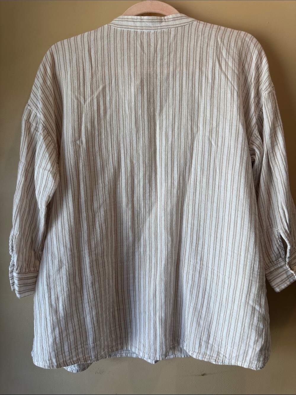 Eileen Fisher White Button-Down Tunic with Tan Stripes - Picture 4 of 7